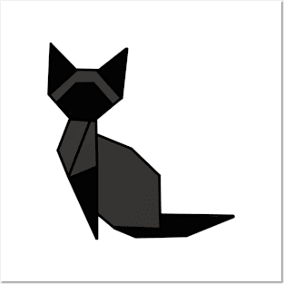 Origami Cat Gray and Black Posters and Art